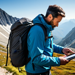 A professional male hiker, fully clothed in modern, layered outdoor apparel including a waterproof technical jacket and hiking trousers, meticulously adjusting the ergonomic straps of a high-capacity hiking backpack. He stands in a stunning mountain landscape with rugged peaks, a winding trail, and a clear, crisp sky. The image emphasizes preparedness and high-quality gear. Professional photography, high-resolution, sharp focus, vibrant colors, safe for work, appropriate content, fully clothed, perfect anatomy, correct proportions, natural pose, well-formed hands, proper finger count, natural body proportions, professional, family-friendly.