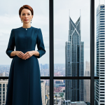 **

"A professional architect, fully clothed in a stylish yet modest dress, stands confidently in front of a modern skyscraper she designed. The city skyline is visible in the background. Safe for work, appropriate content, perfect anatomy, natural proportions, high quality."

**