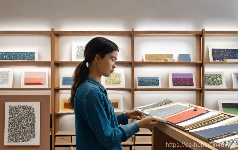 스케치북 추천 - **Prompt for "Choosing the Ideal Sketchbook":**
    A young female artist, mid-20s, with a thoughtfu...