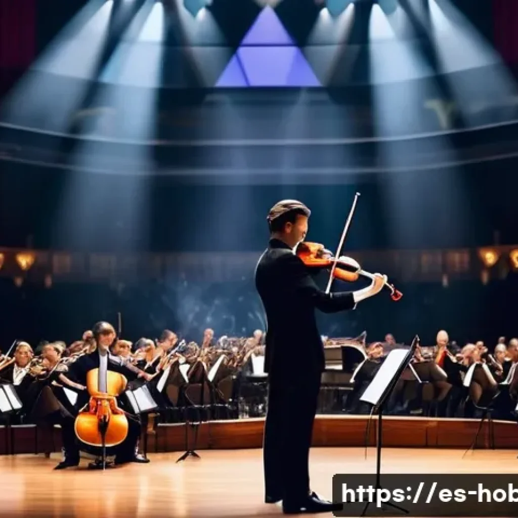 튜닝 악기 - A professional musician tuning a classical violin on a concert stage, dressed elegantly in formal co...