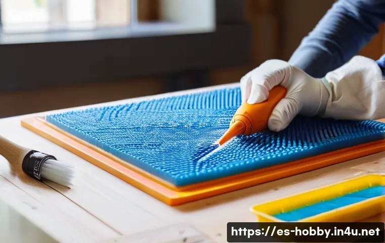 글루건 사용법 - A close-up scene of a person using a hot glue gun with a high-temperature glue stick, applying glue ...