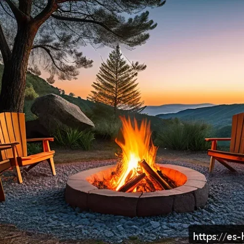Home 17 캠프파이어 준비 - A serene camping scene in a designated fire pit area within a Spanish natural park, featuring a neat...